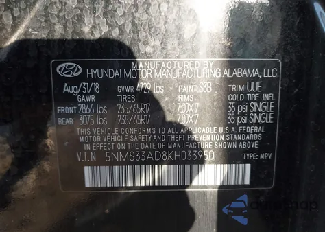 2019 Hyundai Santa Fe Sel from USA, damaged, VIN 5NMS33AD8KH033950
